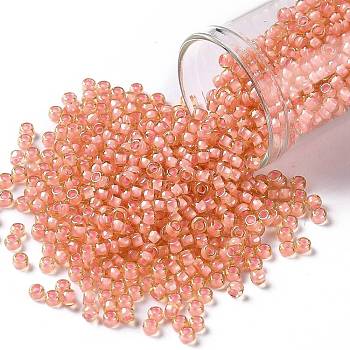 TOHO Round Seed Beads, Japanese Seed Beads, (925) Inside Color Coral Yellow, 8/0, 3mm, Hole: 1mm, about 10000pcs/pound