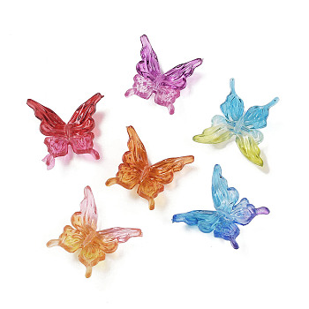Transparent Acrylic Beads, Gradient Color, Two Tone, Butterfly, Mixed Color, 24x24x8mm, Hole: 1.4mm