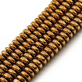 Non-Magnetic Synthetic Hematite Beads Strands, Rondelle, Golden Plated, 6x3mm, Hole: 1mm