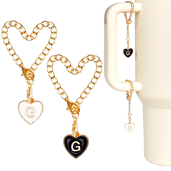 SUNNYCLUE 2 Sets Alloy Enamel Cup Pendant Decorations, with Iron Link Chain and Lobster Clasp, Light Gold, Heart, Letter G, 76mm, 2pcs/set