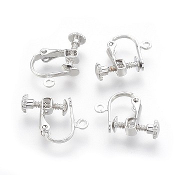 Racking Plated Brass Clip-on Earring Findings, with Loop, Platinum, 13x16x5mm, Hole: 1.5mm