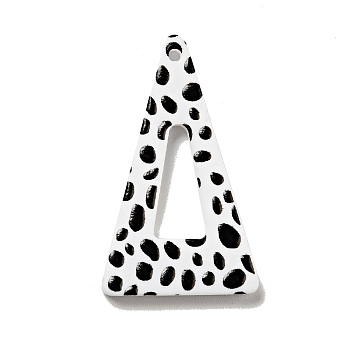 Printed Acrylic Pendants, Triangle with Spot Pattern, Black, 33x19.5x2mm, Hole: 1.5mm