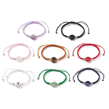8Pcs 8 Style Natural Mixed Gemstone Donut/Pi Disc Braided Bead Bracelets Set, Chakra Yoga Theme Stackable Bracelets for Women, Inner Diameter: 2~3-1/2 inch(5.1~9cm), 1Pc/style