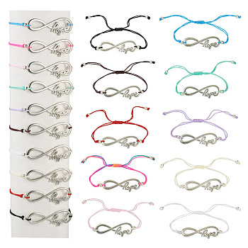 10Pcs 10 Color Alloy Infinity with Hope Link Bracelets Set for Men Women, Platinum, Inner Diameter: 3-1/2 inch(9cm), 1Pc/color