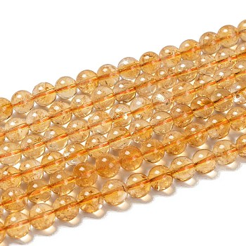 Natural Citrine Beads Strands, Round, 8mm, Hole: 1mm, about 50pcs/strand, 15.5 inch