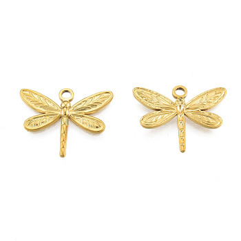 Ion Plating(IP) 201 Stainless Steel Pendants, Dragonfly, Real 18K Gold Plated, 20x25x2mm, Hole: 2mm