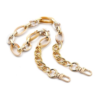 Imitation Gemstone Style Acrylic Bag Handles, with Zinc Alloy Swivel Clasps, Aluminum Double Link Chains and CCB Plastic Linking Rings, for Bag Straps Replacement Accessories, Golden, 24.01 inch(61cm)