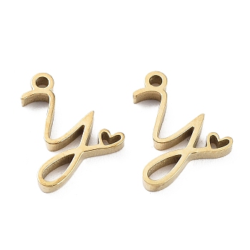 304 Stainless Steel Charms, Laser Cut, Real 14K Gold Plated, Letter Y, 12x10x1.5mm, Hole: 1mm