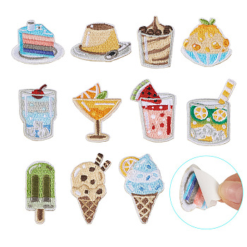 22Pcs 11 Style Summer Theme Food Computerized Embroidery Cloth Self Adhesive Patches, Costume Accessories, Mixed Patterns, 2.3~4.2x1.6~3.4x0.2cm, 2pcs/style