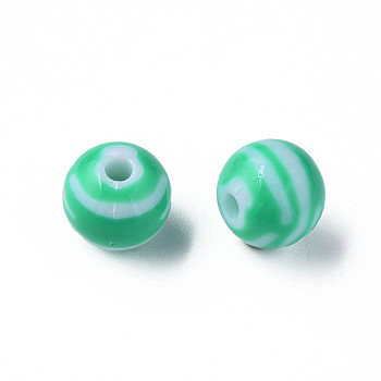 Opaque Striped Acrylic Beads, Round, Green, 11.5x10.5mm, Hole: 2.5mm, about 549pcs/500g