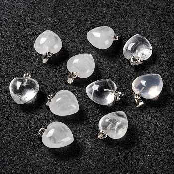 Natural Quartz Crystal Pendants, Rock Crystal Pendants, with Platinum Brass Loops, Heart, 18~19x15~15.5x6~8mm, Hole: 6x2.5~3mm