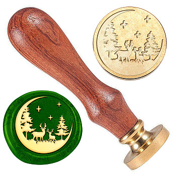 Golden Tone Brass Wax Seal Stamp Head with Wooden Handle, for Envelopes Invitations, Gift Card, Deer, 83x22mm, Stamps: 25x14.5mm