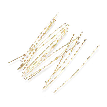 304 Stainless Steel Flat Head Pins, Real 18k Gold Plated, 50x0.7mm, 21 Gauge, Head: 1.5mm