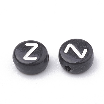 Opaque Acrylic Beads, Horizontal Hole, Alphabet Style, Flat Round, Letter.Z, 7x4mm, Hole: 1.5mm, about 3700pcs/500g