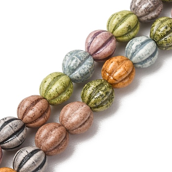 Vintage Handmade Porcelain Beads Strands, Fancy Antique Glazed Porcelain, Watermelon Ball, Mixed Color, 7.5x7mm, Hole: 1.2mm, about 42pcs/strand, 12.40''(31.5cm)