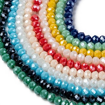 Electroplate Glass Beads Strands, Pearl Luster Plated, Faceted, Rondelle, Mixed Color, 6x5mm, Hole: 1mm, about 92~94pcs/strand, 1strand/color, 10 colors