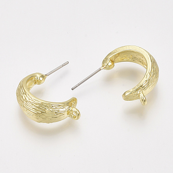 Alloy Stud Earring Findings, Half Hoop Earrings, with Loop, Light Gold, 19x8mm, Hole: 1.5mm, Pin: 0.8mm.