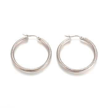 304 Stainless Steel Geometric Hoop Earrings, Hypoallergenic Earrings, Twist Ring, Stainless Steel Color, 35~35.5x3mm, 9 Gauge, Pin: 1x0.6mm