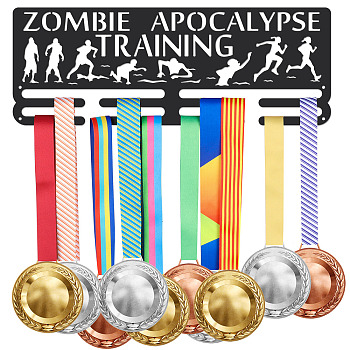 Fashion Iron Medal Hanger Holder Display Wall Rack, Sports Theme, with Screws, Word Zombie Apocalypse Training, Sports Themed Pattern, 150x400mm
