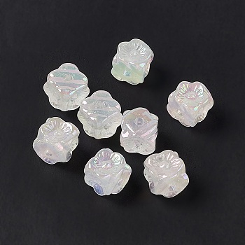 Opaque Acrylic Beads, with Glitter Powder, AB Color, Flower Cube, WhiteSmoke, 12x12x12mm, Hole: 3mm