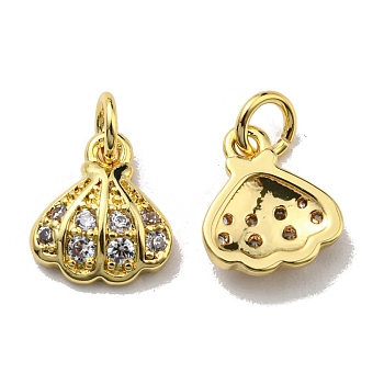 Rack Plating Brass Cubic Zirconia Charms, Lead Free & Cadmium Free, Long-Lasting Plated, Shell, Real 18K Gold Plated, 9x8x2mm, Hole: 2.6mm