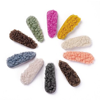 Faux Fur Imitation Lambs Wool Snap Hair Clips, with Stainless Steel Findings, for Girl Hair Decorate, Teardrop, Mixed Color, 70x25x10mm