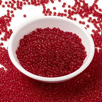 MIYUKI Round Rocailles Beads, Japanese Seed Beads, 8/0, (RR140) Transparent Red Orange, 3mm, Hole: 1mm, about 422~455pcs/10g(X-SEED-G008-RR0140)