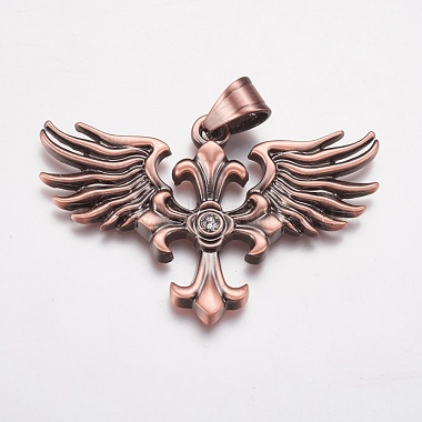 Red Copper Wing Stainless Steel+Rhinestone Big Pendants