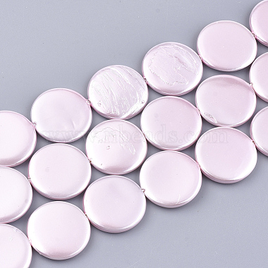 20mm Pink Flat Round Shell Pearl Beads