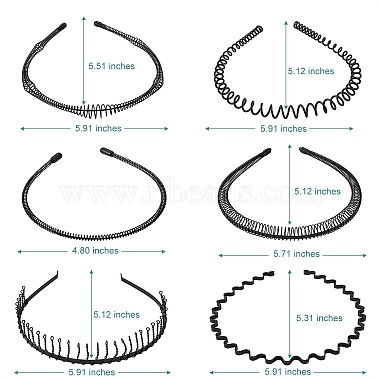 6Pcs 6 Style Stylish Unisex Plain Metal Hair Accessories Insert Comb Wavy Hair Hoop Iron Hair Bands(OHAR-SZ0001-06)-7