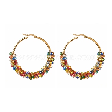 Glass Seed Beaded Hoop Earrings for Girl Women(EJEW-JE04614)-4