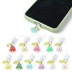 50Pcs Plastic Mobile Dustproof Plugs, with Acrylic Flower Pendants, Mixed Color, 26mm, 50pcs/set(HJEW-CJ00076)