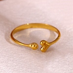 304 Stainless Steel Cuff Open Rings, Heart, Real 18K Gold Plated, 17mm(SA-CBA4030-05G)