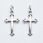 Brass Pendants, Cadmium Free & Nickel Free & Lead Free, Long-Lasting Plated, Cross, Real Platinum Plated, 18x10x1mm, Hole: 3mm(KK-J279-30P-NR)