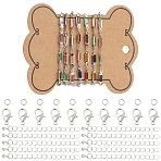 DIY Jewelry Making Kits, including Brass Glass Rectangle Link Chains & Chain Extenders, Zinc Alloy Lobster Claw Clasps, 304 Stainless Steel Open Jump Rings and Ribbon Organizer Card, Colorful, 14.5x4x2mm(DIY-FS0010-60P-05)