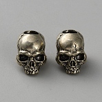 Brass Beads, Skull, Antique Silver, 15.5x12.5x16.5mm, Hole: 5.5mm(KK-WH0816-007B-AS)