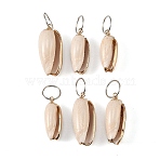 Natural Shell Pendants, Conch Charm, with Brass Edge and Iron Rings, Beige, 27.5~34x12~15.5x10~14mm, Hole: 10mm(SH-CBA93AD-12)