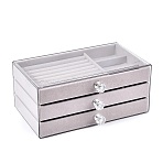 3-Tier PET Plastic Jewelry Storage Drawer Boxes, Rectangle, Light Grey, 13.5x23.5x10.5cm(CON-N016-05B)