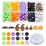 DIY Halloween Bracelet Making Kit for Children, Including Word Acrylic & Glass & Plastic Beads, Pumpkin & House & Bat Alloy Enamel Pendants, Mixed Color, 233pcs/set(DIY-NB0006-93)
