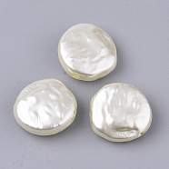 ABS Plastic Imitation Pearl Beads, Flat Round, Beige, 14.5x14.5x5.5mm, Hole: 1.6mm, about 760pcs/500g(OACR-T022-04)
