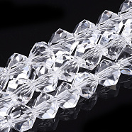 Glass Beads Strands, Faceted, Triangular Pyramid, Clear, 9x9x9mm, Hole: 1.5mm, about 50pcs/strand, 17.3 inch(GLAA-T006-06B-04)