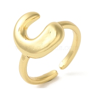 Brass Open Cuff Rings, for Women, Lead Free & Cadmium Free, Real 18K Gold Plated, Letter C, 12.5mm, Adjustable(RJEW-U008-06C-G)