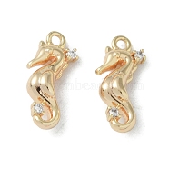 Ocean Collection Theme Jewelry, Brass with Cubic Zirconia Charms, Real 18K Gold Plated, Sea Horse, 15x7x4.5mm, Hole: 1.2mm(KK-H482-17I-G)