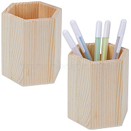 Pine Wooden Pen Holders, Unfinished Wood Craft Supplies, Hexagon, 9.2x8x10.1cm, Inner Diameter: 6.6x7.5cm(WH-WG31134-03)