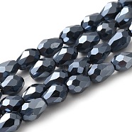 Electroplate Glass Beads Strands, Faceted, teardrop, Black Plated, 7x5mm, Hole: 1mm, about 65~67pcs/strand, 18~18.5 inch(45.5~46.9cm)(X-EGLA-D017-7x5mm-2)