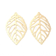 Brass Pendants, Long-Lasting Plated, Leaf, Real 24K Gold Plated, 35x20x0.5mm, Hole: 1mm(X-KK-O139-06G)