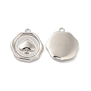 304 Stainless Steel Pendants, Flower with Heart Charm, Stainless Steel Color, 15x14x2.5mm, Hole: 1.2mm(STAS-F284-08P)