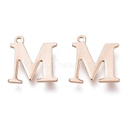 Vacuum Plating  304 Stainless Steel Charms, Laser Cut, Alphabet, Rose Gold, Letter.M, 12x11.5x0.8mm, Hole: 1mm(STAS-H112-M-RG)
