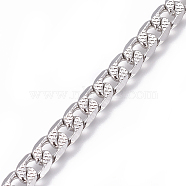304 Stainless Steel Cuban Link Chains, Chunky Curb Chains, Twisted Chains, Unwelded, Textured, Stainless Steel Color, 6mm, Links: 9.5x6x1.6mm(CHS-L020-046B-P)