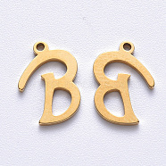 Vacuum Plating 201 Stainless Steel Charms, Laser Cut, Golden, Letter.B, 13x9x1mm, Hole: 1mm(STAS-R105-B-G)